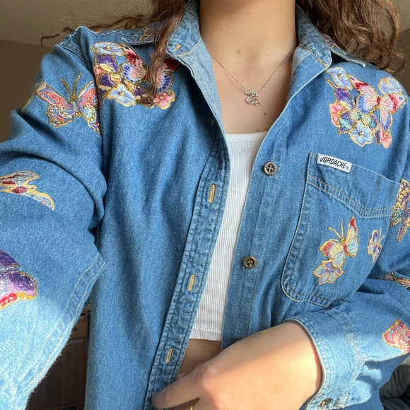 Painted butterfly design denim button up - Picture 1 of 2